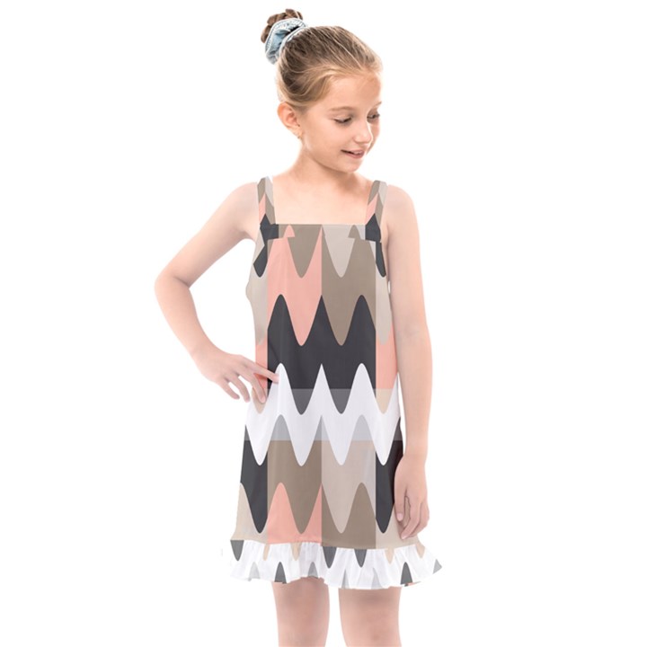 Pattern Abstrait Vagues Rose/Noir/Taupe Kids  Overall Dress