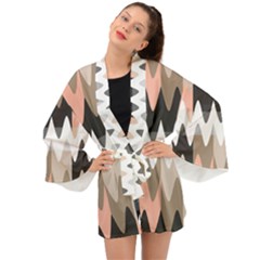 Pattern Abstrait Vagues Rose/noir/taupe Long Sleeve Kimono