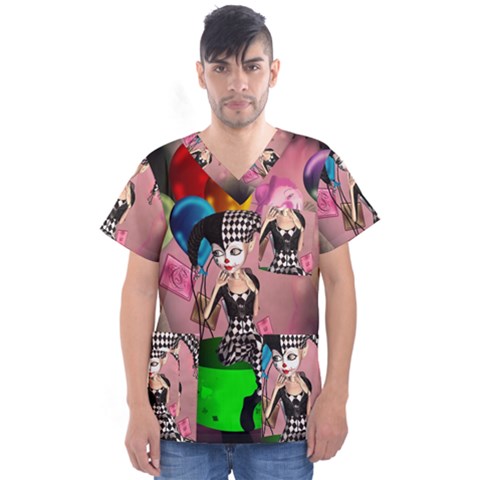 Cute Little Harlequin Men s V-neck Scrub Top by FantasyWorld7