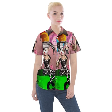 Cute Little Harlequin Women s Short Sleeve Pocket Shirt by FantasyWorld7