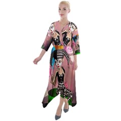 Cute Little Harlequin Quarter Sleeve Wrap Front Maxi Dress