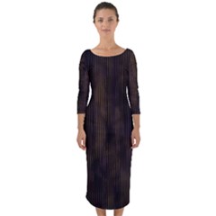 Abstrait Lignes Marron Quarter Sleeve Midi Bodycon Dress