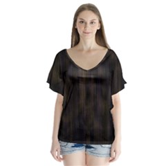 Abstrait Lignes Marron V-neck Flutter Sleeve Top by kcreatif