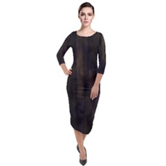 Abstrait Lignes Marron Quarter Sleeve Midi Velour Bodycon Dress