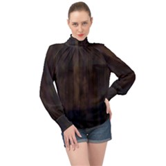 Abstrait Lignes Marron High Neck Long Sleeve Chiffon Top by kcreatif