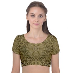 Heavy Metal Flower And Heavenly Feelings Velvet Short Sleeve Crop Top  by pepitasart