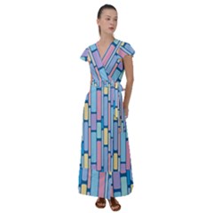 Background Wallpaper Block Pattern Flutter Sleeve Maxi Dress