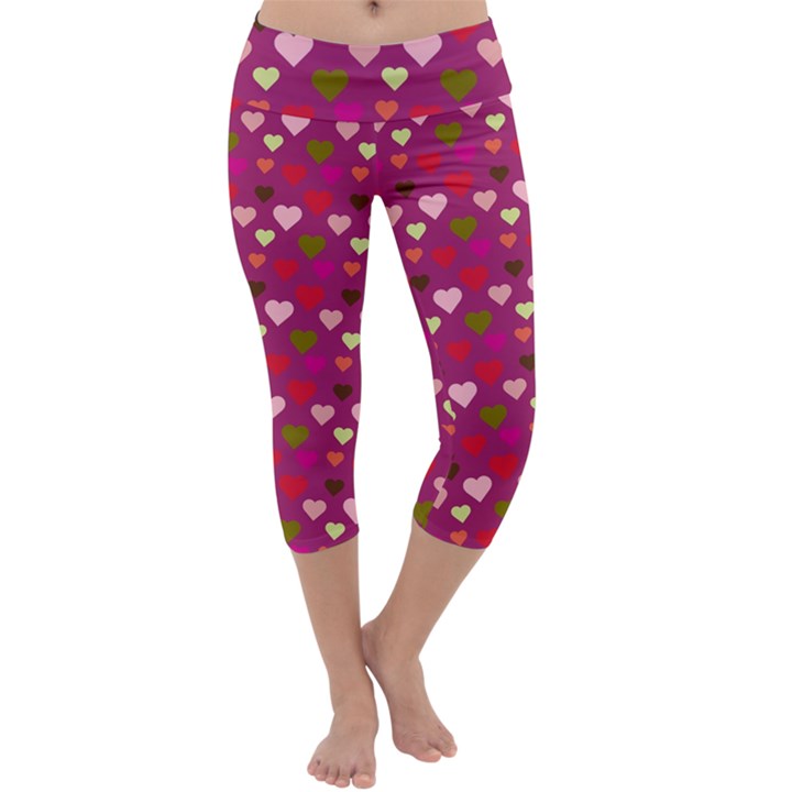 Hearts Seamlessp Attern Background Cute Love Children Symbol Kiddies Capri Yoga Leggings