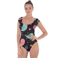 Birds Cute Pattern Background Short Sleeve Leotard 