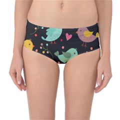 Birds Cute Pattern Background Mid-waist Bikini Bottoms