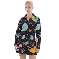 Birds Cute Pattern Background Women s Long Sleeve Casual Dress by Vaneshart