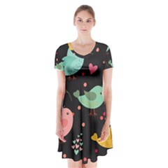 Birds Cute Pattern Background Short Sleeve V-neck Flare Dress by Vaneshart