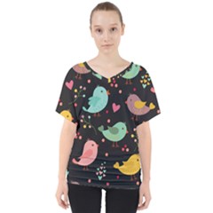 Birds Cute Pattern Background V-neck Dolman Drape Top by Vaneshart