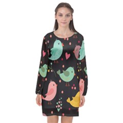 Birds Cute Pattern Background Long Sleeve Chiffon Shift Dress  by Vaneshart