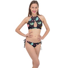 Birds Cute Pattern Background Cross Front Halter Bikini Set by Vaneshart