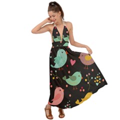 Birds Cute Pattern Background Backless Maxi Beach Dress by Vaneshart