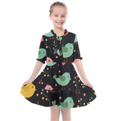 Birds Cute Pattern Background Kids  All Frills Chiffon Dress by Vaneshart