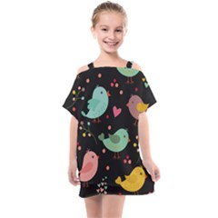 Birds Cute Pattern Background Kids  One Piece Chiffon Dress