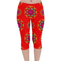 Geometric Design Decor Decorative Repeating Pattern Seamless Velvet Capri Leggings 