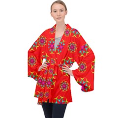 Geometric Design Decor Decorative Repeating Pattern Seamless Long Sleeve Velvet Kimono 