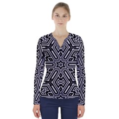 Grid Pattern Backdrop Seamless Design Geometric Patterns Line V-neck Long Sleeve Top by Vaneshart