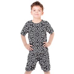 Grid Pattern Backdrop Seamless Design Geometric Patterns Line Kids  Tee And Shorts Set by Vaneshart