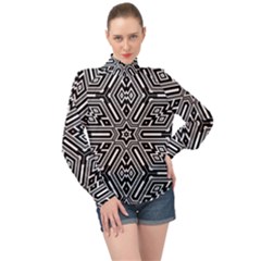 Grid Pattern Backdrop Seamless Design Geometric Patterns Line High Neck Long Sleeve Chiffon Top by Vaneshart