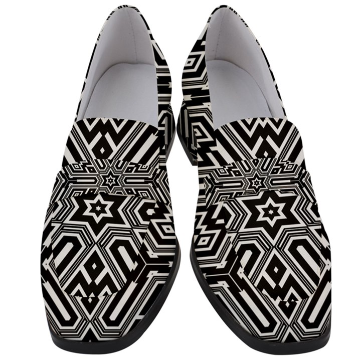 Grid Pattern Backdrop Seamless Design Geometric Patterns Line Women s Chunky Heel Loafers