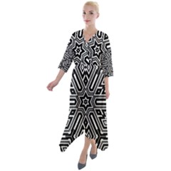 Grid Pattern Backdrop Seamless Design Geometric Patterns Line Quarter Sleeve Wrap Front Maxi Dress