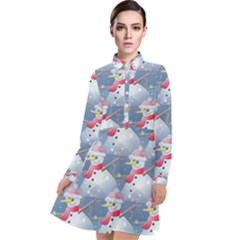 Christmas Snowman Long Sleeve Chiffon Shirt Dress by Vaneshart