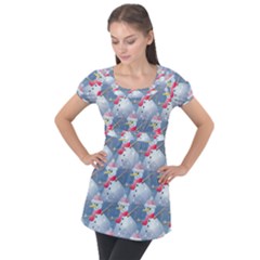 Christmas Snowman Puff Sleeve Tunic Top by Vaneshart