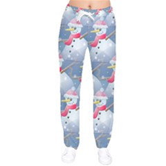 Christmas Snowman Women Velvet Drawstring Pants by Vaneshart