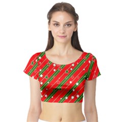 Christmas Paper Star Texture Short Sleeve Crop Top by Vaneshart