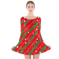 Christmas Paper Star Texture Long Sleeve Velvet Skater Dress by Vaneshart