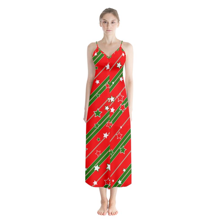 Christmas Paper Star Texture Button Up Chiffon Maxi Dress