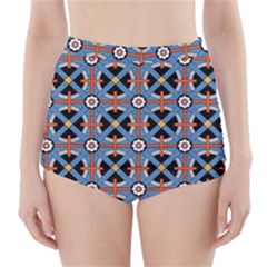 Pattern Weave Background Blue Red Black High-Waisted Bikini Bottoms