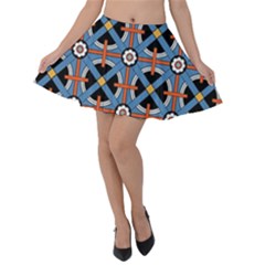 Pattern Weave Background Blue Red Black Velvet Skater Skirt