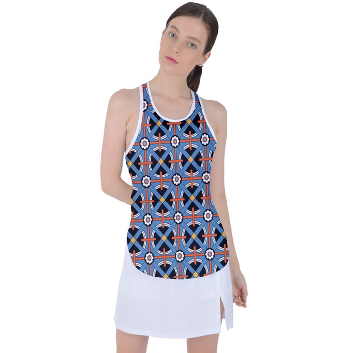 Pattern Weave Background Blue Red Black Racer Back Mesh Tank Top