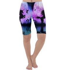 Wonderful Unicorn With Fairy In The Night Cropped Leggings  by FantasyWorld7