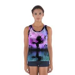 Wonderful Unicorn With Fairy In The Night Sport Tank Top  by FantasyWorld7