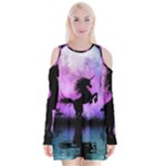 Wonderful Unicorn With Fairy In The Night Velvet Long Sleeve Shoulder Cutout Dress