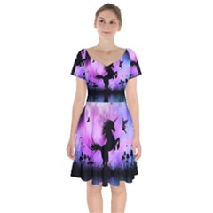 Wonderful Unicorn With Fairy In The Night Short Sleeve Bardot Dress by FantasyWorld7