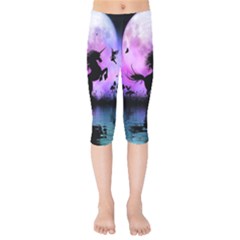 Wonderful Unicorn With Fairy In The Night Kids  Capri Leggings  by FantasyWorld7