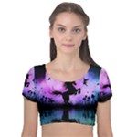 Wonderful Unicorn With Fairy In The Night Velvet Short Sleeve Crop Top 