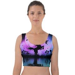 Wonderful Unicorn With Fairy In The Night Velvet Crop Top by FantasyWorld7