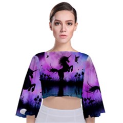 Wonderful Unicorn With Fairy In The Night Tie Back Butterfly Sleeve Chiffon Top by FantasyWorld7