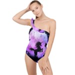 Wonderful Unicorn With Fairy In The Night Frilly One Shoulder Swimsuit