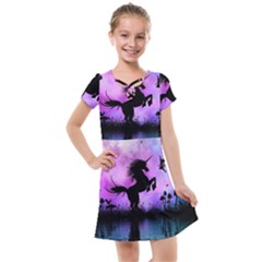 Wonderful Unicorn With Fairy In The Night Kids  Cross Web Dress by FantasyWorld7