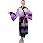 Wonderful Unicorn With Fairy In The Night Maxi Velour Kimono