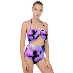 Wonderful Unicorn With Fairy In The Night Scallop Top Cut Out Swimsuit